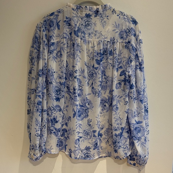 Zara Blue Floral Ruffle Button-Front Blouse - Picture 2 of 6
